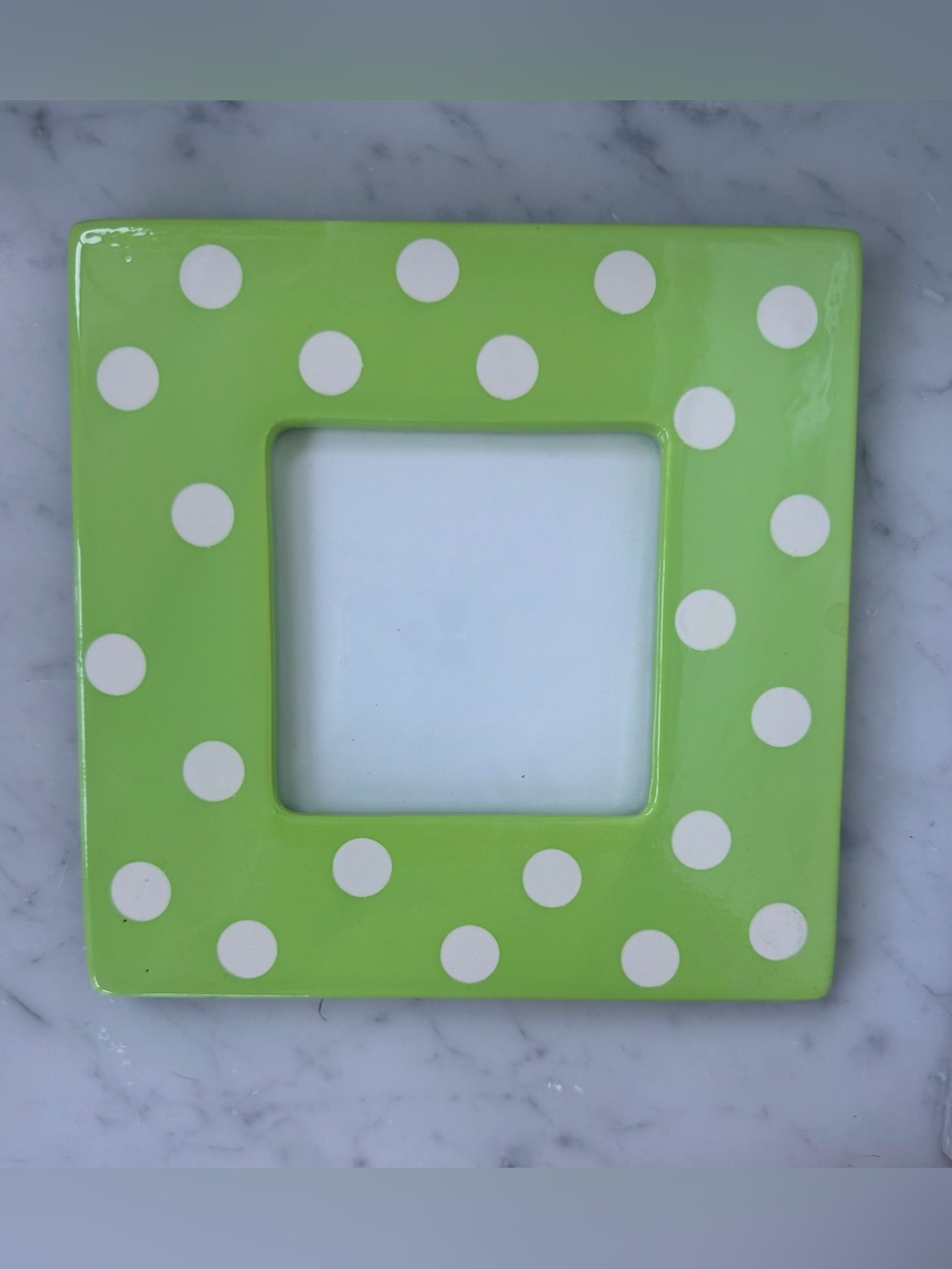 Green Polka Dot Ceramic Photo Frame with 3.75” x 3.75” opening